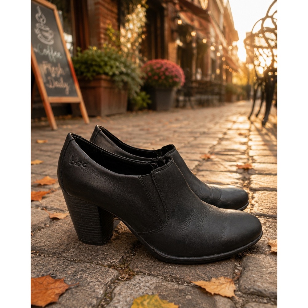 b.o.c. Born Concept Women Black Leather Block Heel Shooties C74903 Size 9.5M 41